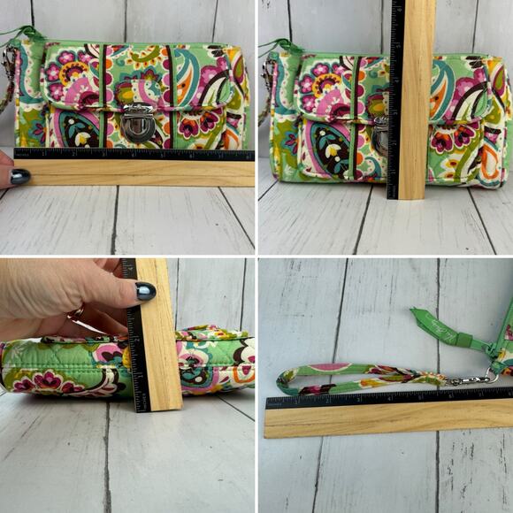 Vera Bradley Green/Pink Quilted Tutti Frutti Pushlock Wristlet Wallet - Picture 13 of 13